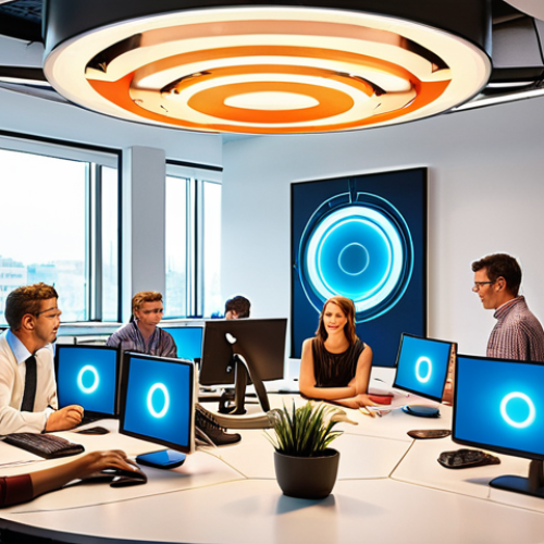 **Prompt:** A vibrant, diverse team of professionals in a modern, collaborative office environment. They are engaged in creative brainstorming, strategic discussions, and high-level problem-solving, radiating enthusiasm and focus. In the background, subtle digital streams or abstract representations of automated processes efficiently handle routine tasks, allowing the humans to excel at innovation. Emphasize human potential, creativity, and the freeing of time through smart technology. Warm, inviting lighting, digital transformation, futuristic but grounded.