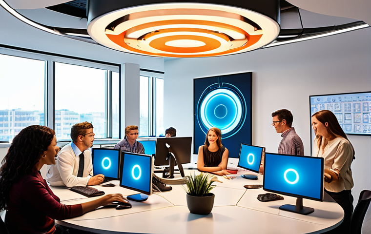 **Prompt:** A vibrant, diverse team of professionals in a modern, collaborative office environment. They are engaged in creative brainstorming, strategic discussions, and high-level problem-solving, radiating enthusiasm and focus. In the background, subtle digital streams or abstract representations of automated processes efficiently handle routine tasks, allowing the humans to excel at innovation. Emphasize human potential, creativity, and the freeing of time through smart technology. Warm, inviting lighting, digital transformation, futuristic but grounded.