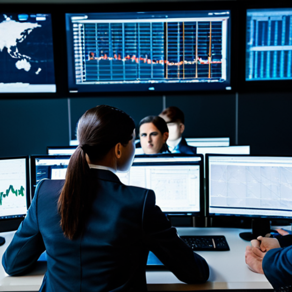 A diverse team of professional cybersecurity analysts, men and women, focused intently on large, illuminated screens displaying complex network security graphs and real-time threat detection alerts in a high-tech Security Operations Center (SOC). In the background, sleek server racks glow softly, symbolizing the vast data being protected. The analysts are dressed in modest, professional business suits and appropriate attire, conveying an atmosphere of focused vigilance and determination. Perfect anatomy, correct proportions, natural poses, well-formed hands, proper finger count. Professional photography, high resolution, safe for work, appropriate content, fully clothed, professional.