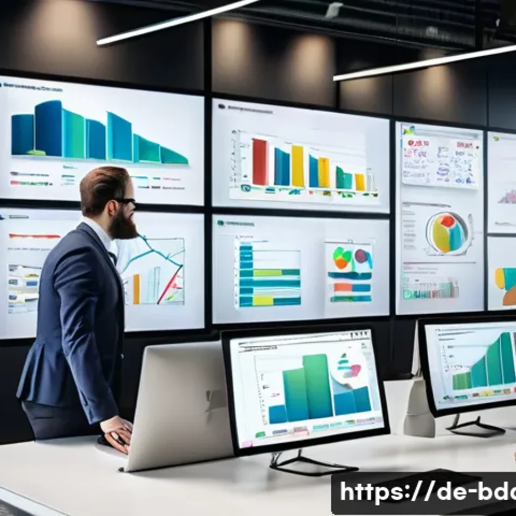 빅데이터 프로젝트의 성공적인 종료 사례 - A modern office environment showing a diverse team of data scientists, IT experts, and business stak...