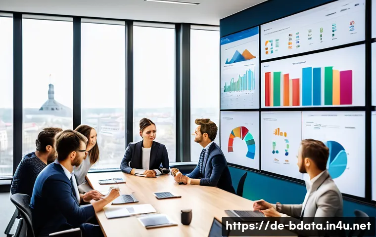 빅데이터와 비즈니스 목표 정렬 사례 - A modern corporate meeting room in a sleek Berlin office, showing a diverse group of professionals&mdash;d...