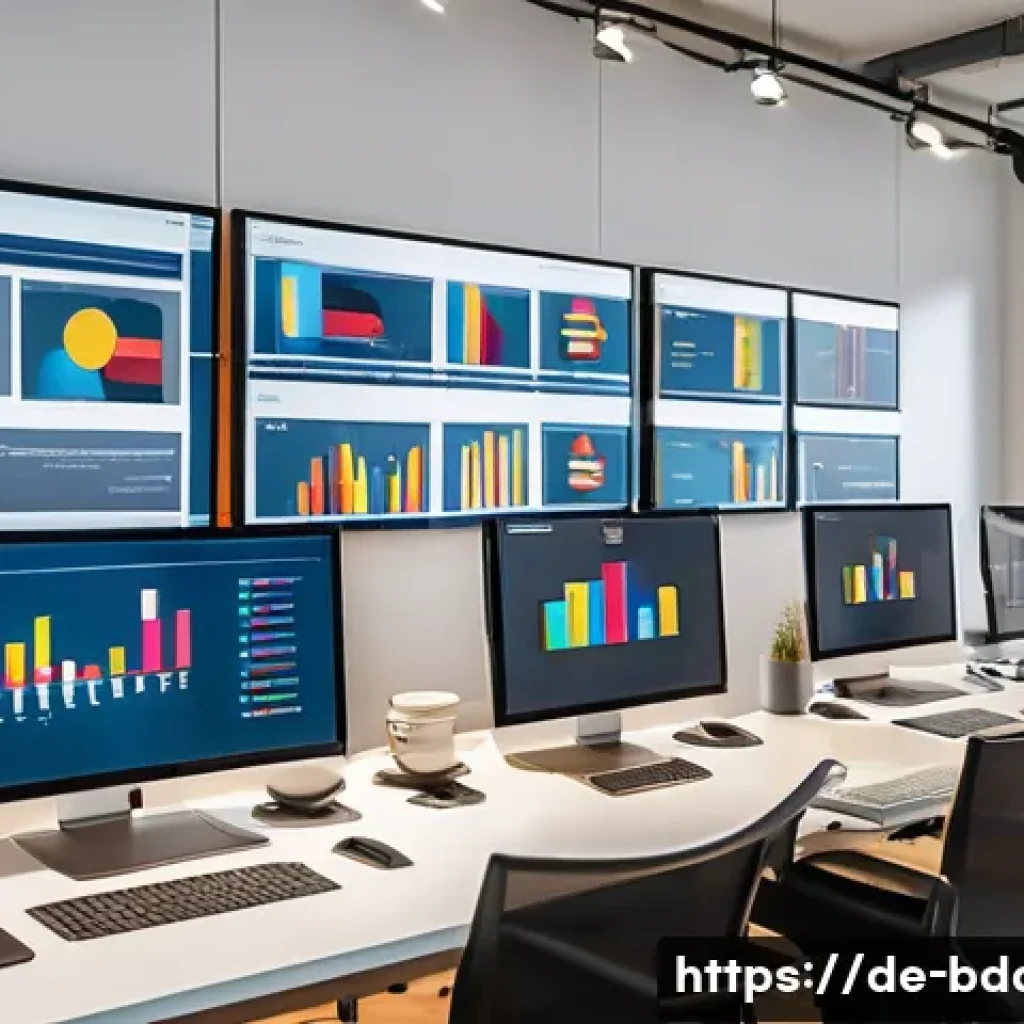 빅데이터와 리더십 역량 강화 사례 - A modern corporate office scene in Germany showing a diverse team of professionals engaged in a data...