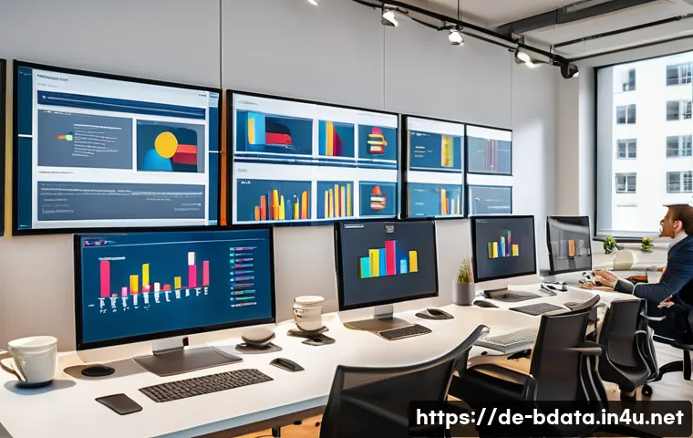 빅데이터와 리더십 역량 강화 사례 - A modern corporate office scene in Germany showing a diverse team of professionals engaged in a data...