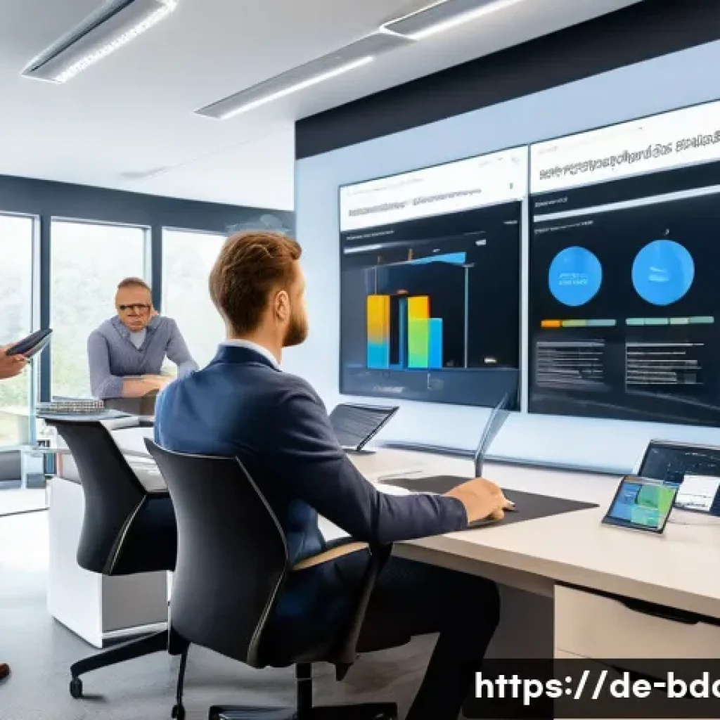 빅데이터 기술자 자기계발 도서 추천 - A modern German office setting with diverse data engineers and analysts collaborating around a large...