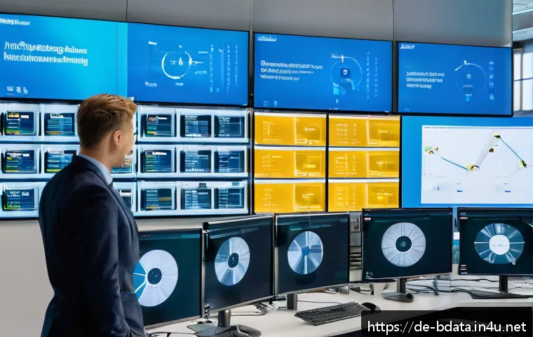 빅데이터 실무 사례 분석 - A modern German industrial factory control room showcasing Edge Computing technology: large transpar...