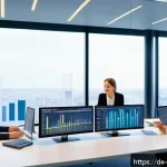 빅데이터 기술자와 디지털 변혁 사례 - A modern office scene in a German midsize company showing a diverse team of data analysts working co...
