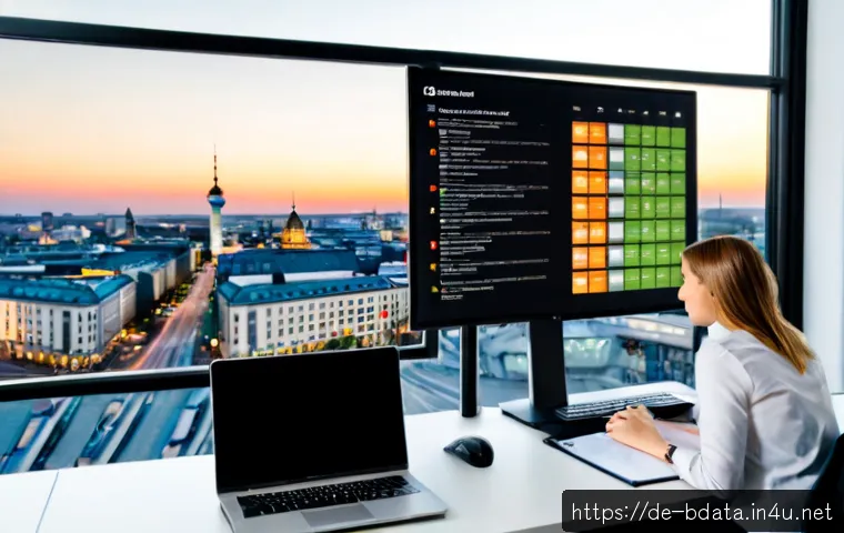빅데이터 기술자의 커리어 패스 설계 - Photorealistic career planning scene for a big data specialist in Germany: a focused mid-career prof...